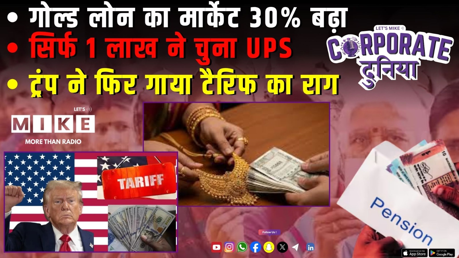 गोल्ड लोन का मार्केट 30% बढ़ा | सिर्फ 1 लाख ने चुना UPS | ट्रंप ने फिर गाया टैरिफ का राग