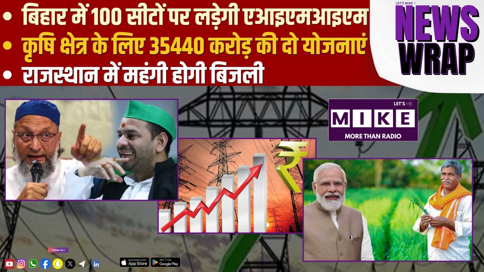 बिहार में 100 सीटों पर लड़ेगी एआइएमआइएम | राजस्थान में महंगी होगी बिजली