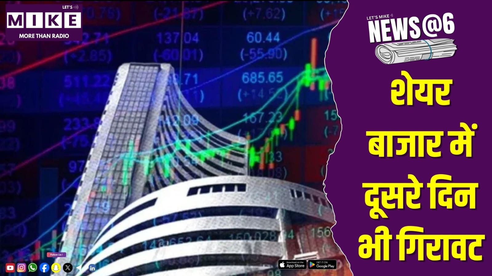 शेयर बाजार में दूसरे दिन भी गिरावट |  NEWS @  6