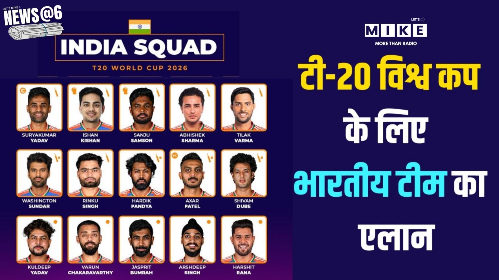 टी-20 विश्व कप के लिए भारतीय टीम का एलान | News @ 6